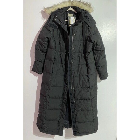 LL Bean Ultrawarm Downtek Coat Womens XL Black Puffer Snaps Long Granola Girl - Picture 7 of 15
